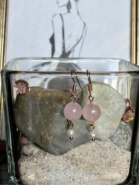 Rose Quartz and Pearl Drop Earrings - Elegant Pink Dangle Jewelry
